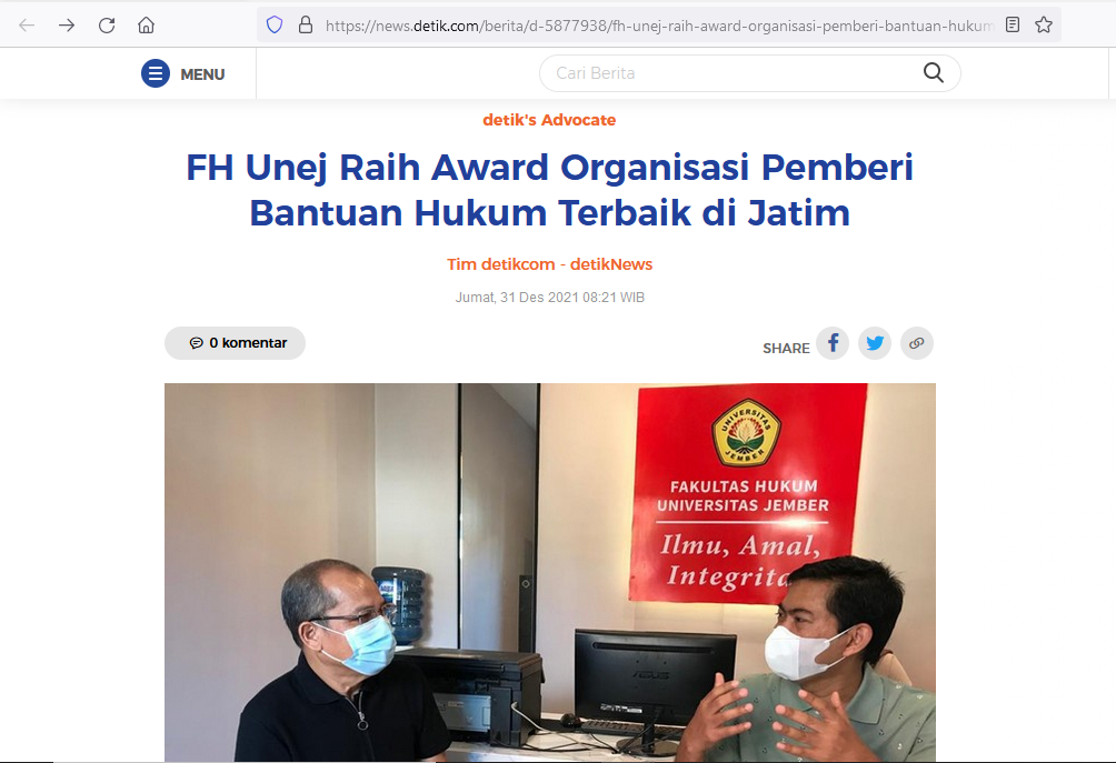 FH Unej Raih Award Organisasi Pemberi Bantuan Hukum Terbaik Di Jatim